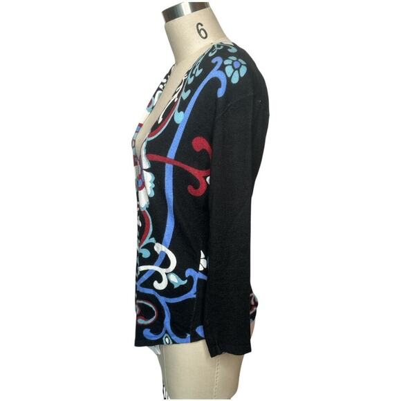 Red Multicolor Floral Paisley Print Asymmetrical Cardigan - S - Picture 2 of 6